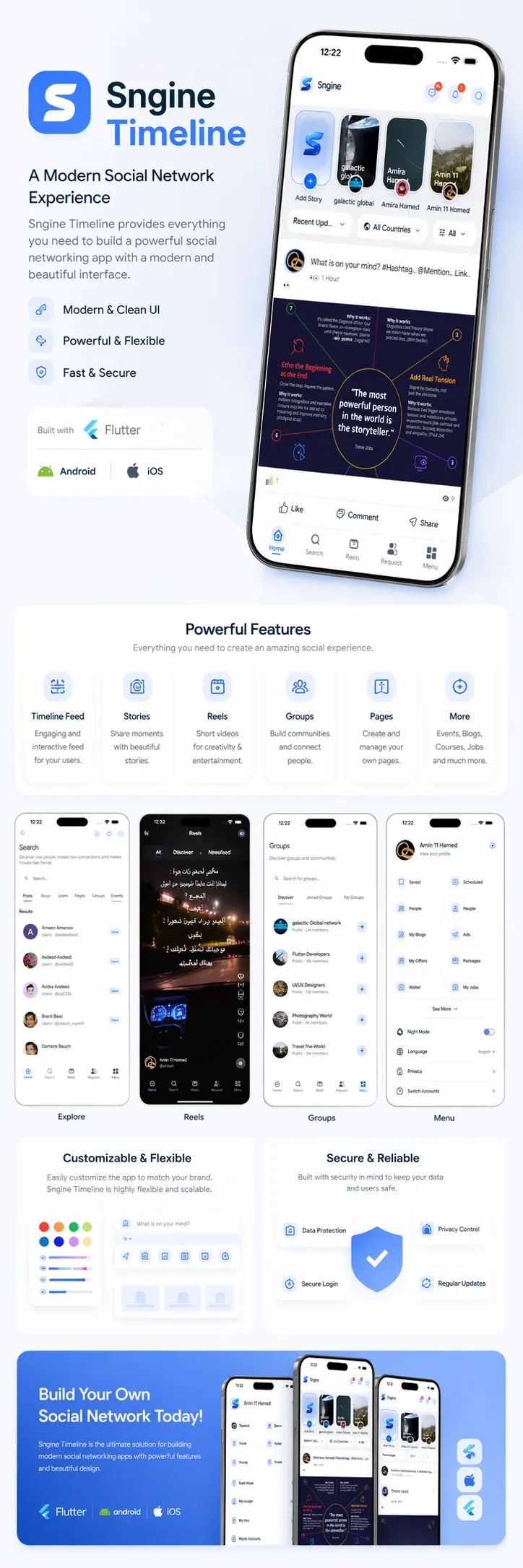 Sngine Timeline &ndash; Flutter Social Networking App (Android & iOS) preview image