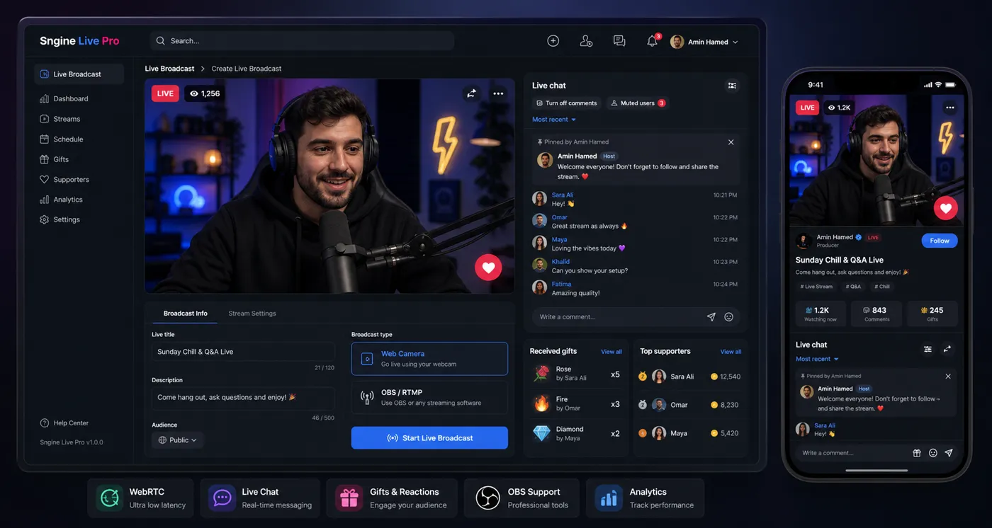 Sngine Live Pro – Advanced Live Streaming Suite preview