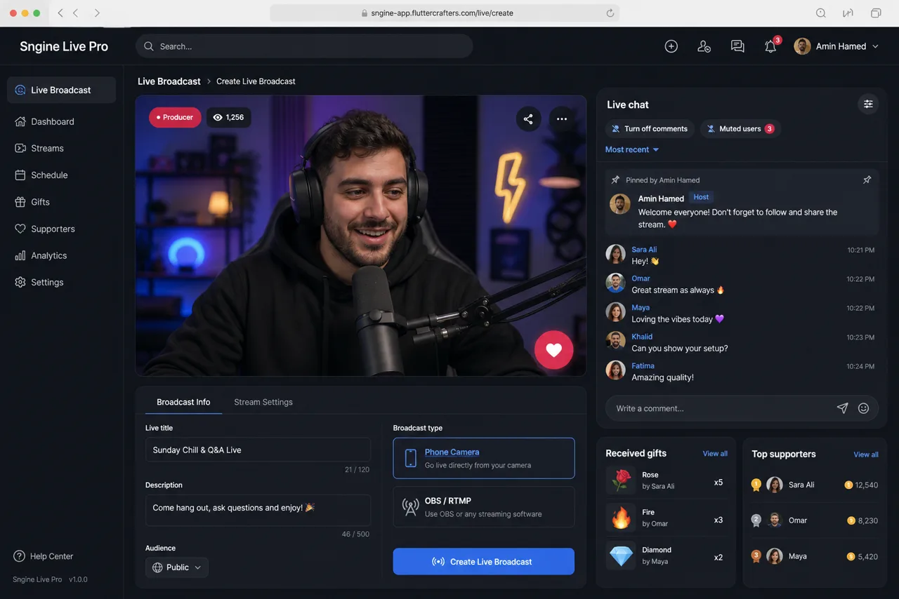 Sngine Live Pro – Advanced Live Streaming Suite preview